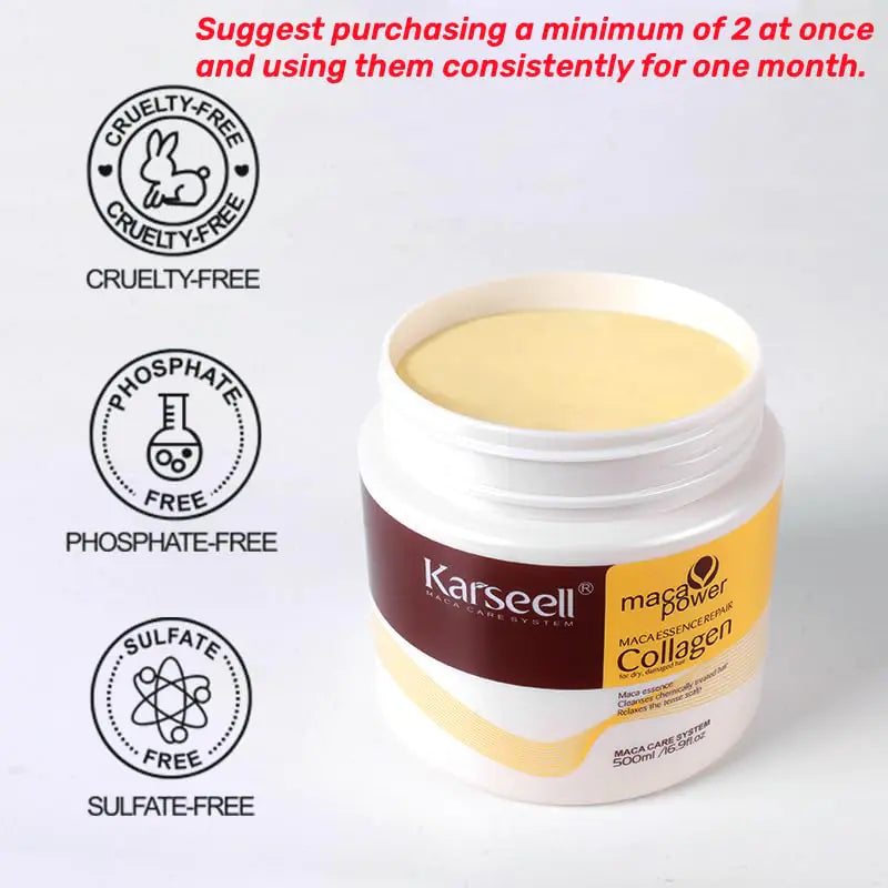 Karseell Collagen Hair Treatment Deep Repair Conditioning Argan Oil Collagen Hair Mask Essence for Dry Damaged Hair All Hair Types 16.90 oz 500ml 16.9 Fl Oz (Pack of 1)