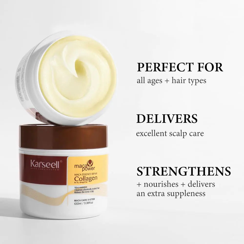 Karseell Collagen Hair Treatment Deep Repair Conditioning Argan Oil Collagen Hair Mask Essence for Dry Damaged Hair All Hair Types 3.38floz 100ml