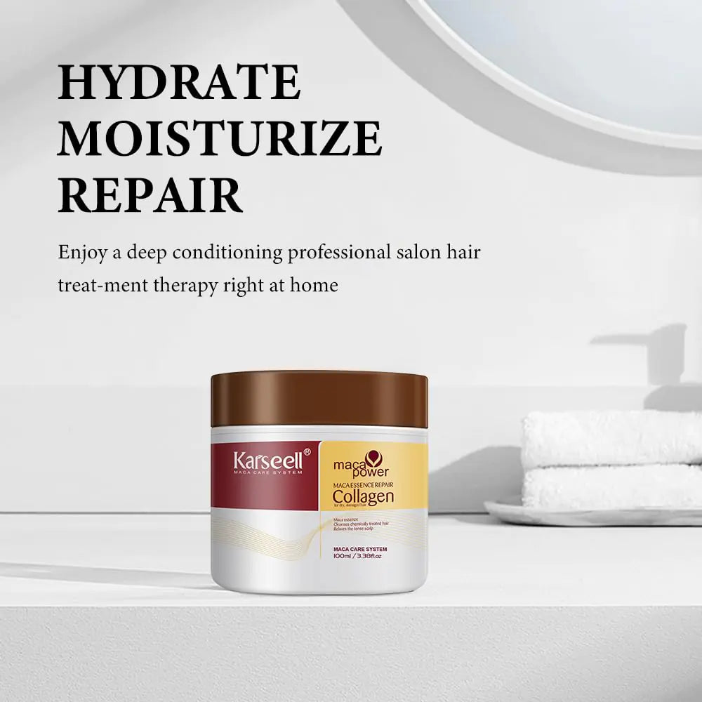 Karseell Collagen Hair Treatment Deep Repair Conditioning Argan Oil Collagen Hair Mask Essence for Dry Damaged Hair All Hair Types 3.38floz 100ml