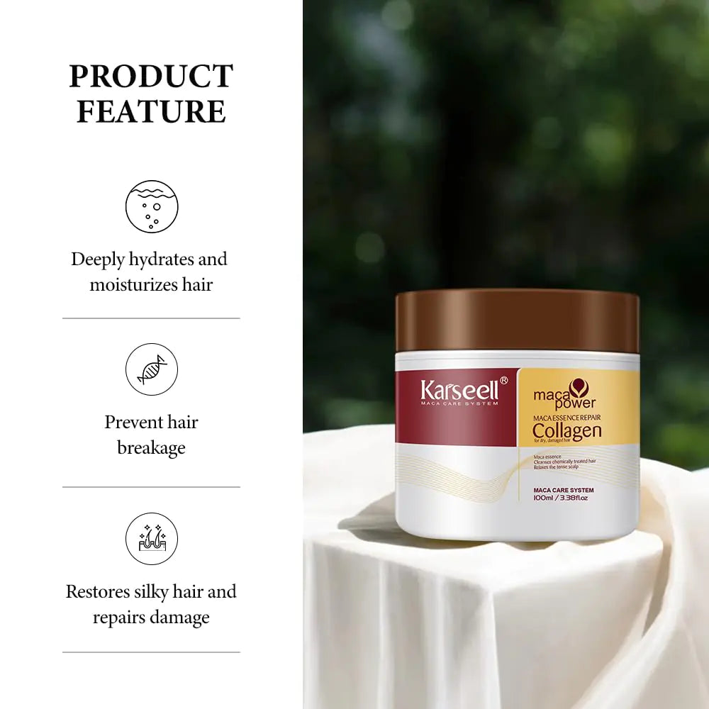 Karseell Collagen Hair Treatment Deep Repair Conditioning Argan Oil Collagen Hair Mask Essence for Dry Damaged Hair All Hair Types 3.38floz 100ml
